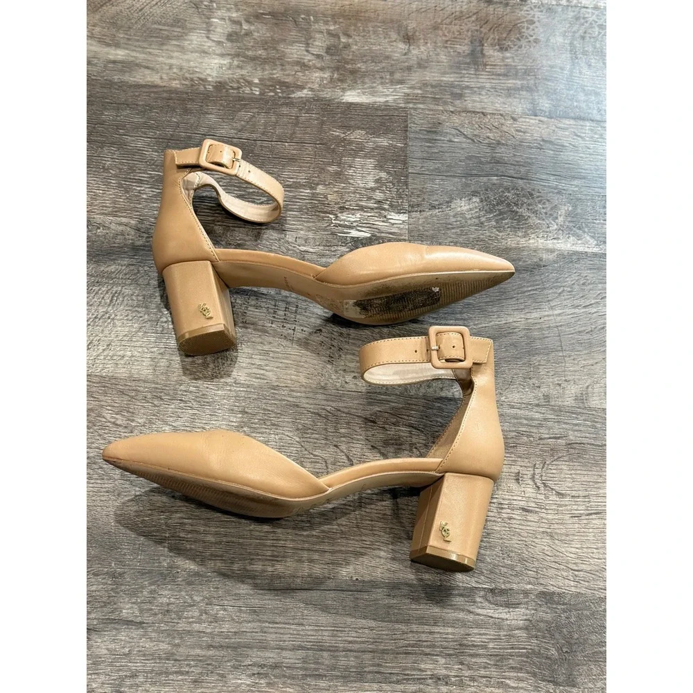Kurt Geiger London Tan Leather Ankle Strap Block Heel D'Orsay Pumps Size 41